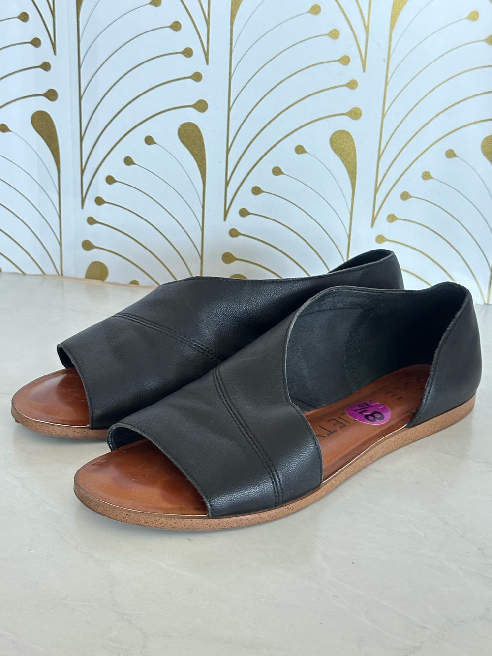 Sole Society Black Open-Toe Leather Sandals Size 8.5